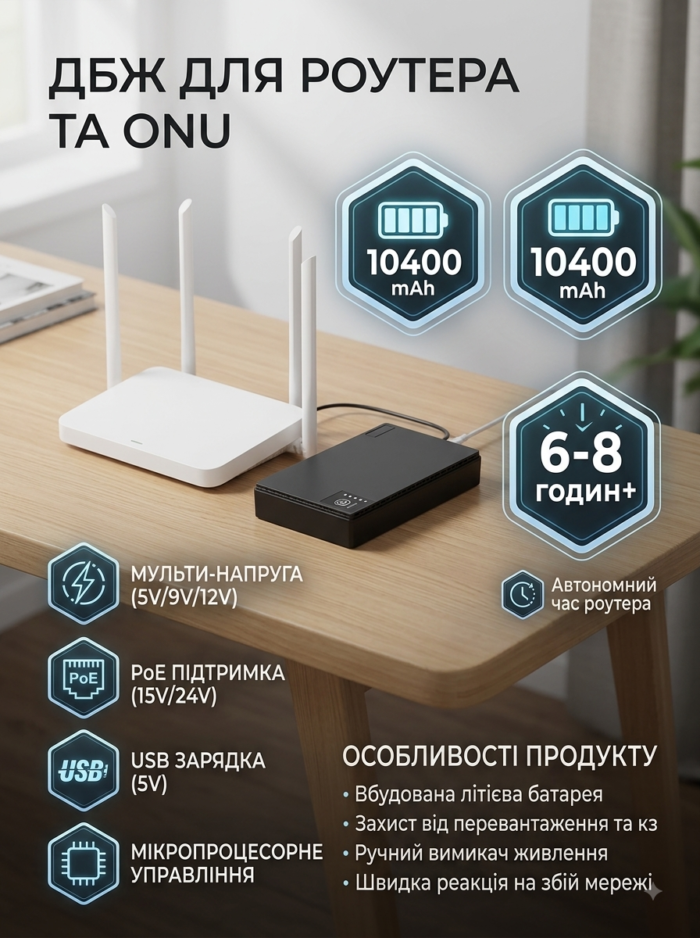 Джерело безперебійного живлення DC UPS DC1018P 10400mAh для роутера