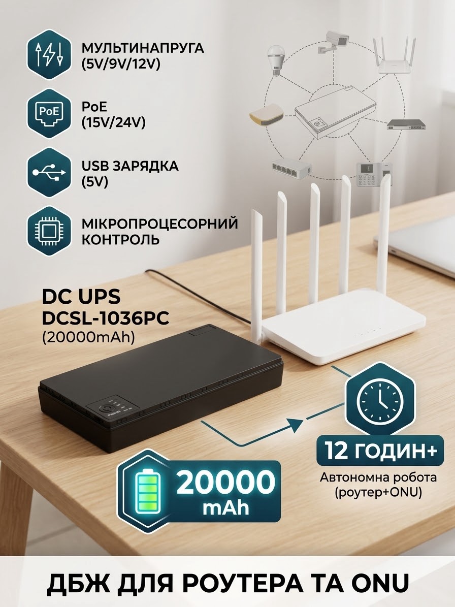 img_5386 Джерело безперебійного живлення для роутера DC UPS DCSL-1036PC 20000 mAh (36W) - Зображення 1