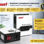 Комплект резервного живлення MUST 3,2 кВт + LiFePO4 5,12 кВт·год 24V 200Ah